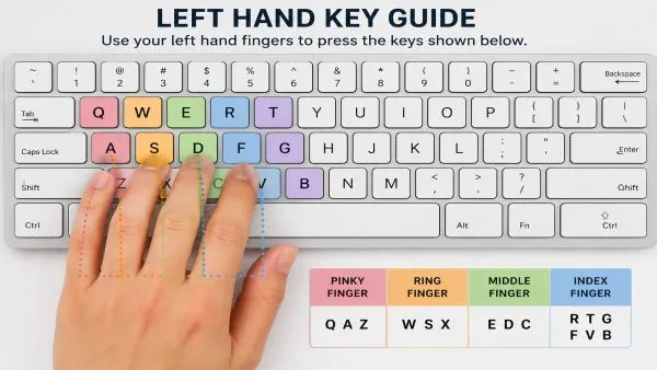 finger placing on keyboard for typing 